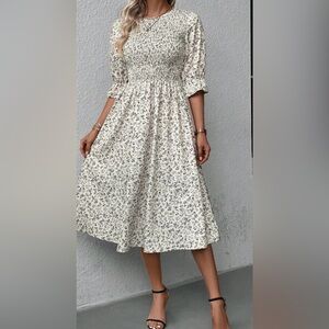 SHEIN Cream Floral Midi Dress